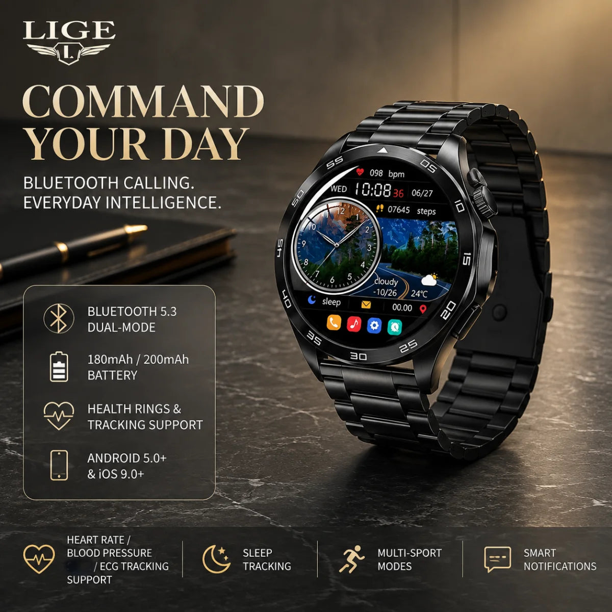 LIGE Smart Watch Men Women With Headphones Bluetooth Call GPS Tracker Heart Rate Health Waterproof SmartWatch 2026 New Watches