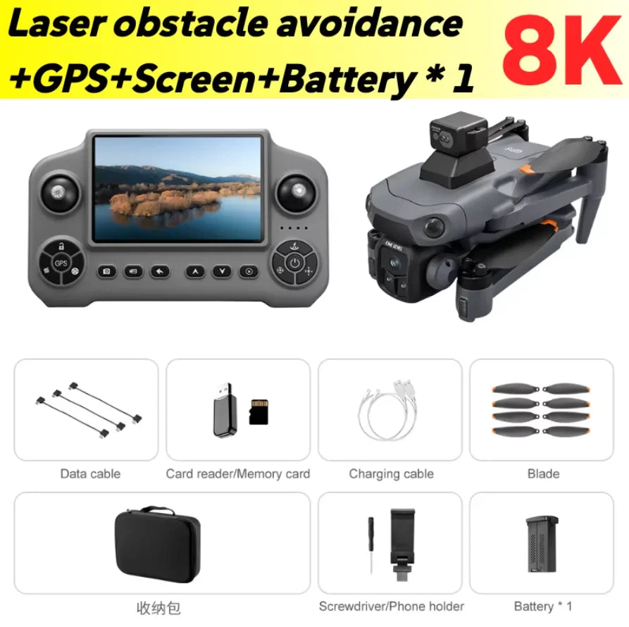Juego de dron GPS plegable con mando, dron gris/negro y accesorios, batería 1 incluida