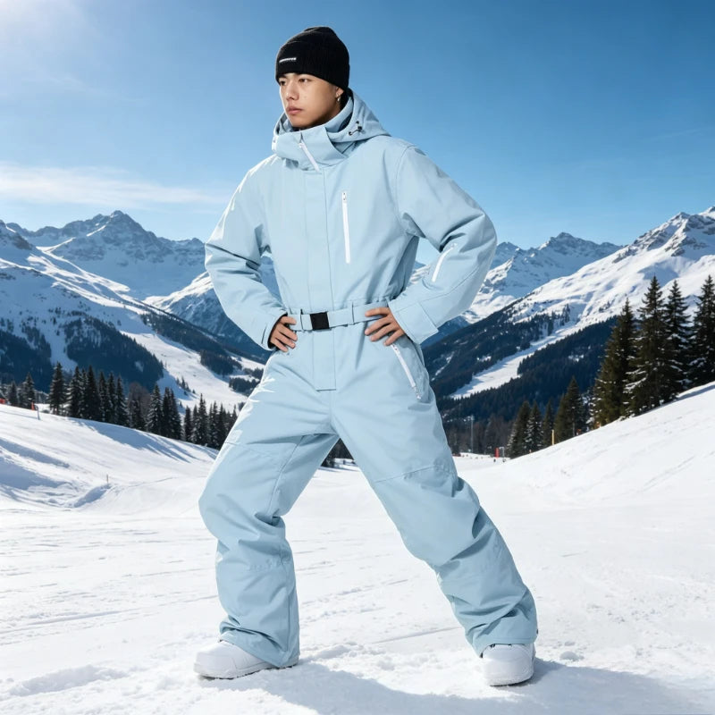 Traje de esquí unisex de una sola pieza, holgado, impermeable, cálido, de tejido grueso, de color liso, mono para snowboard, ropa de invierno para esquiar al aire libre, para hombres y mujeres.