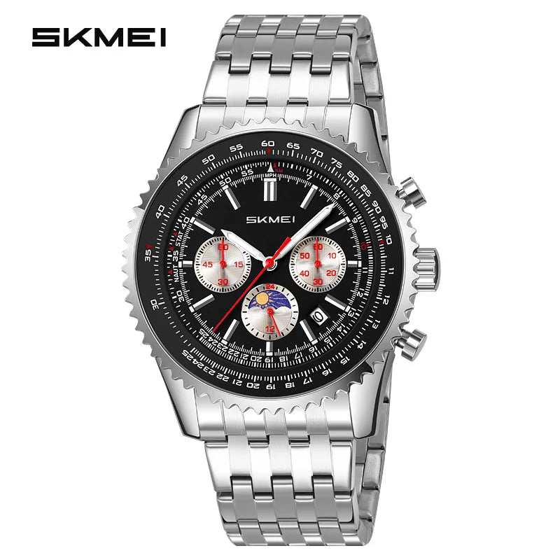 Reloj SKMEI 9348 para hombre, marca de lujo, fase lunar, cronógrafo resistente al agua, reloj de cuarzo para negocios, estilo masculino