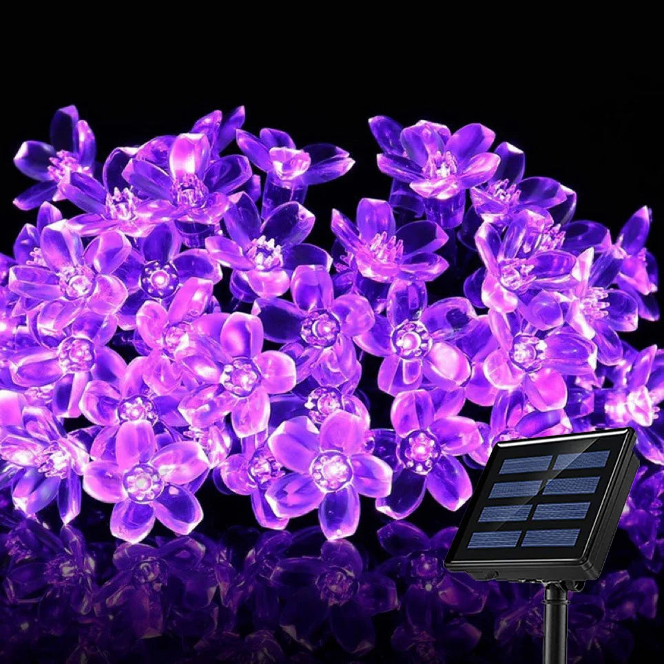 Guirnalda de luces LED solares para exteriores con flores de cerezo, 8 modos de iluminación, decoración solar para camping, jardín y Navidad
