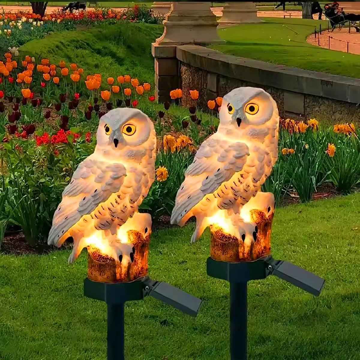 2 Packs Outdoor LED Owl Lawn Lamps Solar Garden Stake Light Plug-In Courtyard Ground Solar Energy Decoration