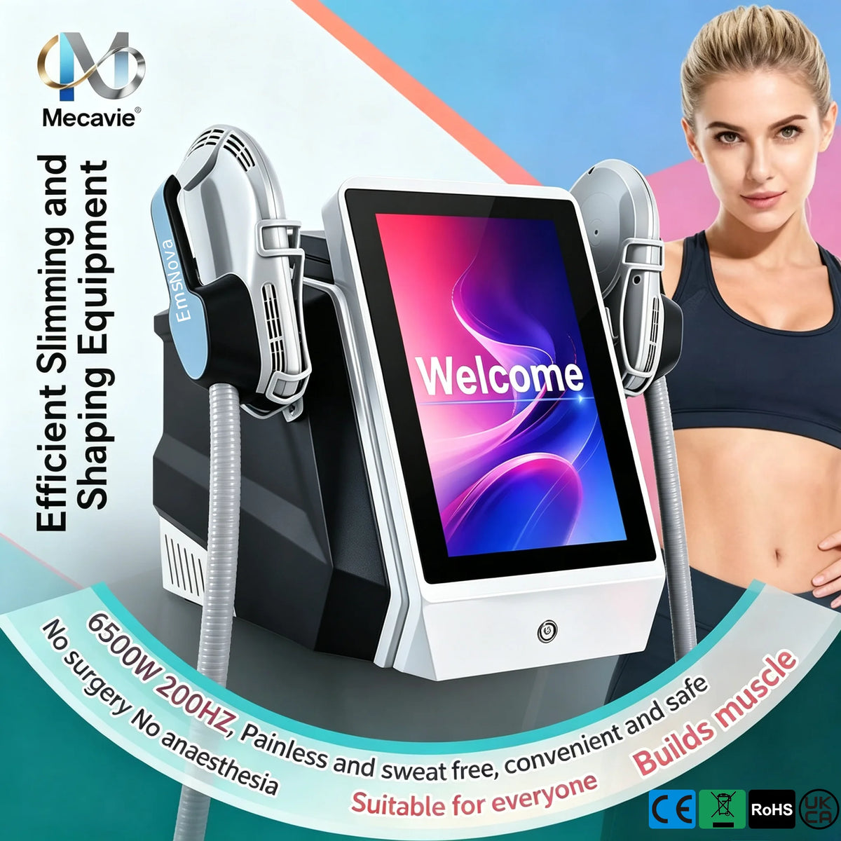 Dispositivo de Reducción de Grasa EMS RF de Nueva Generación, 6500W, 200HZ, con Doble Manípulo, para Esculpir el Cuerpo, Reafirmar la Piel y Equipo de Belleza