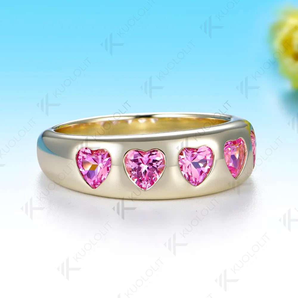 Anillo de Compromiso Kuololit con Zafiro Rosa Cultivado en Laboratorio de 1.5CTW, Anillo Personalizado para Mujer, Oro Amarillo Sólido de 14K/10K, para Regalos de Navidad y Fiestas