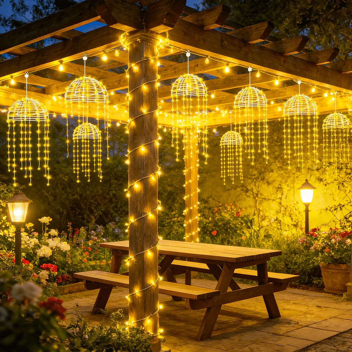 2/4Pcs Outdoor Solar LED Hanging Jellyfish Lights, 8 Lighting Modes  for Patio Eaves Balcony Porch Trees  Christmas Decoration