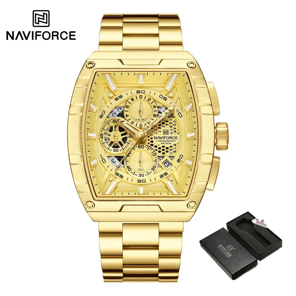 Reloj de cuarzo con cronógrafo para hombre NAVIFORCE, moderno, deportivo, para exteriores, para viajes, original, regalo para hombre, nuevo estilo, diseño Tonneau