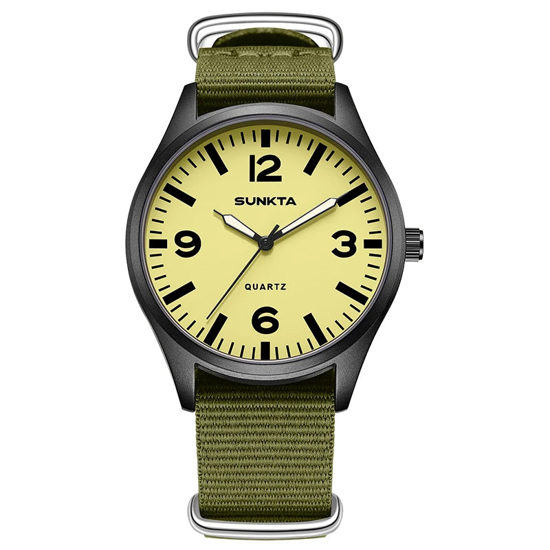 SUNKTA Brand Luxury Men Quartz Watch Date Nylon Leather Waterproof Luminous Military Sports Watches For Men relogios masculino