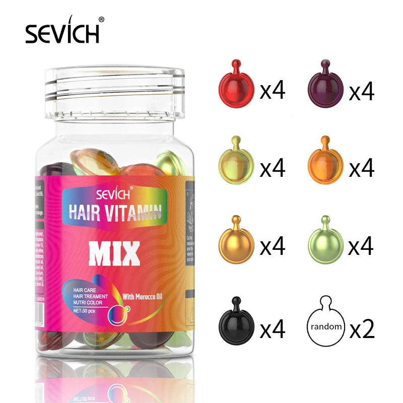 Sevich-cápsula de vitamina para cabello suave y sedoso, aceite complejo de queratina, reparación del cuidado del cabello, suero para el cabello dañado, aceite para el cabello marroquí antipérdida