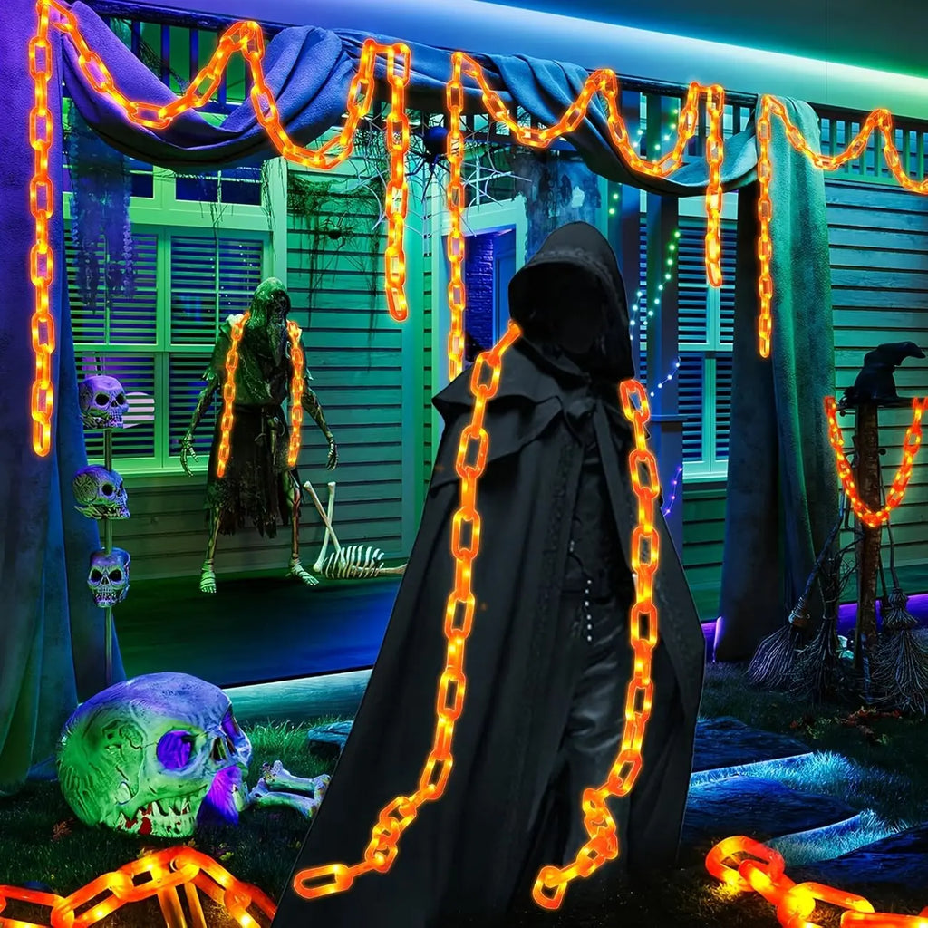 Cadena de luces LED solares de Halloween para exteriores, decoración de lámparas para patio, fiestas, celebraciones navideñas y atmósfera de terror