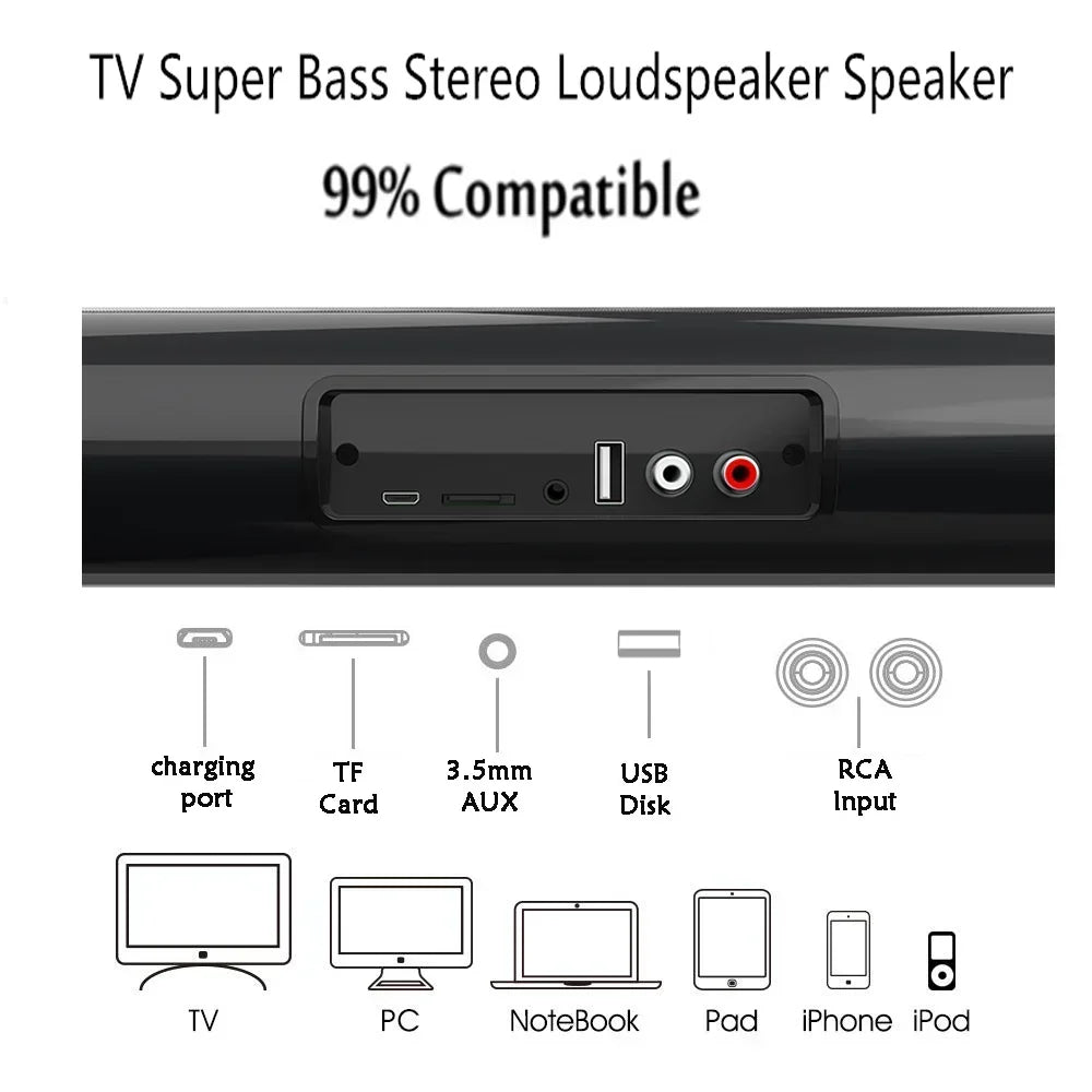 Altavoz inalámbrico con barra de sonido Bluetooth, Subwoofer con cable envolvente estéreo, proyector de TV para el hogar, altavoz de sonido superpotente para exteriores