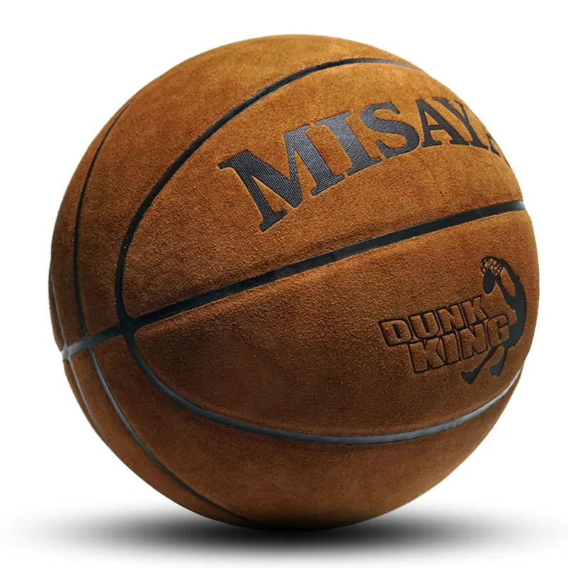 Balón de Baloncesto de Cuero Genuino para Estudiantes y Adultos, Uso Interior y Exterior, de Alta Calidad, Cuero Suave, Resistente al Desgaste, Color Azul