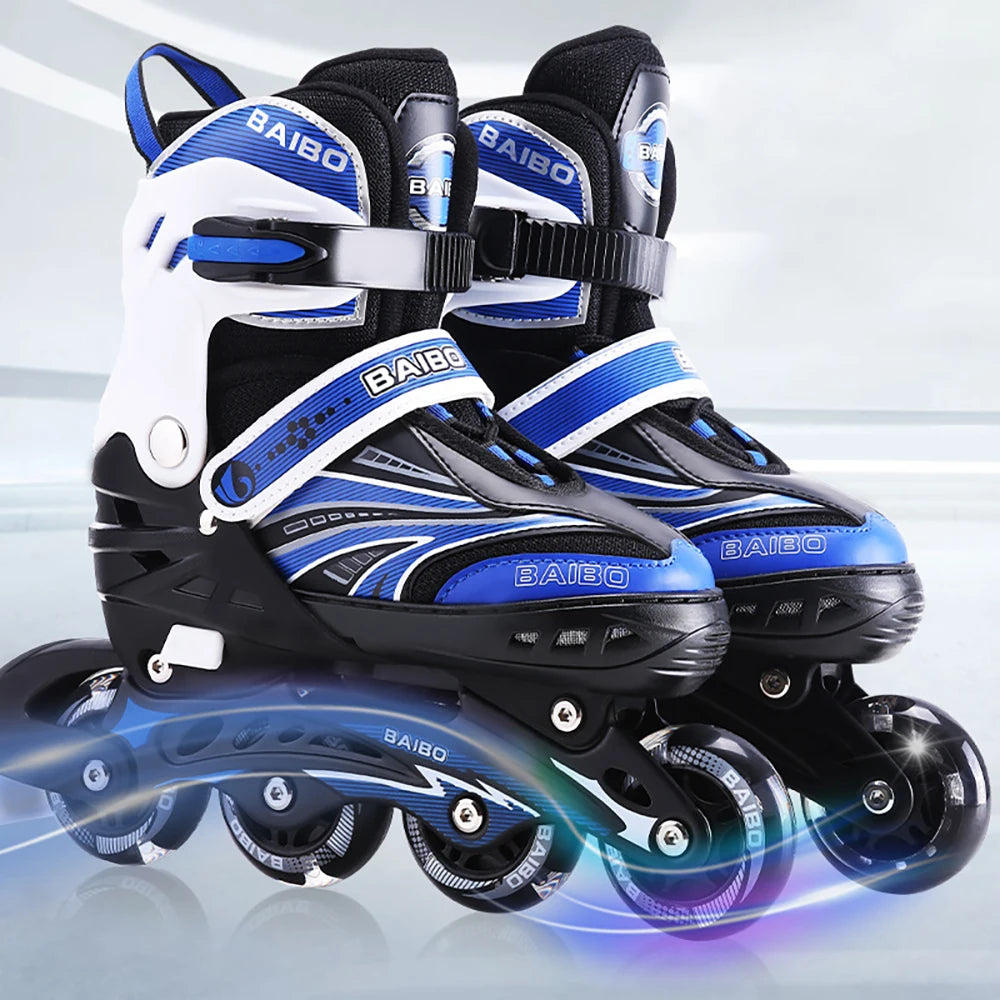 Patines en línea intermitentes, zapatos de Skate de 4 ruedas para principiantes, niños y niñas, zapatillas de patinaje al aire libre, tamaño ajustable 15cm-24,5 cm