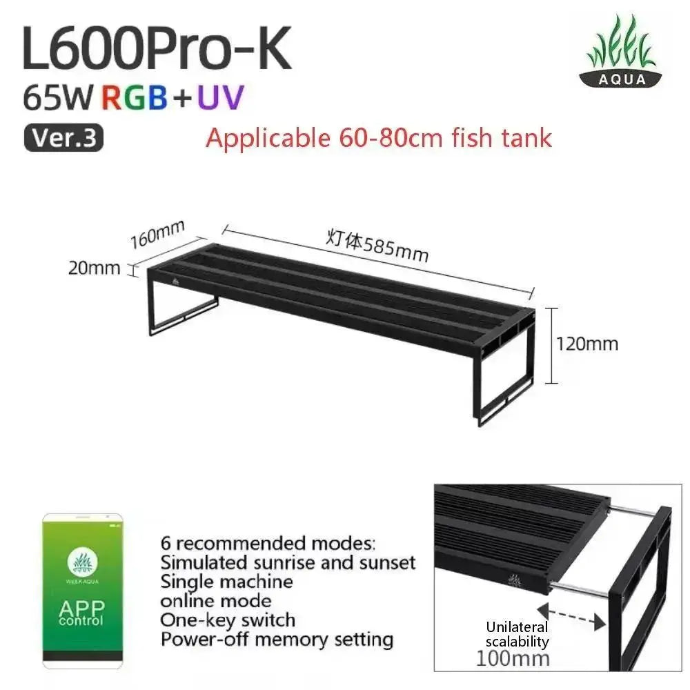 WEEK AQUA L Series V3 RGB+UV Full Spectrum LED Aquarium Light APP Bluetooth Dimmable Planted Tank Aquatic Plant Grow Lamp