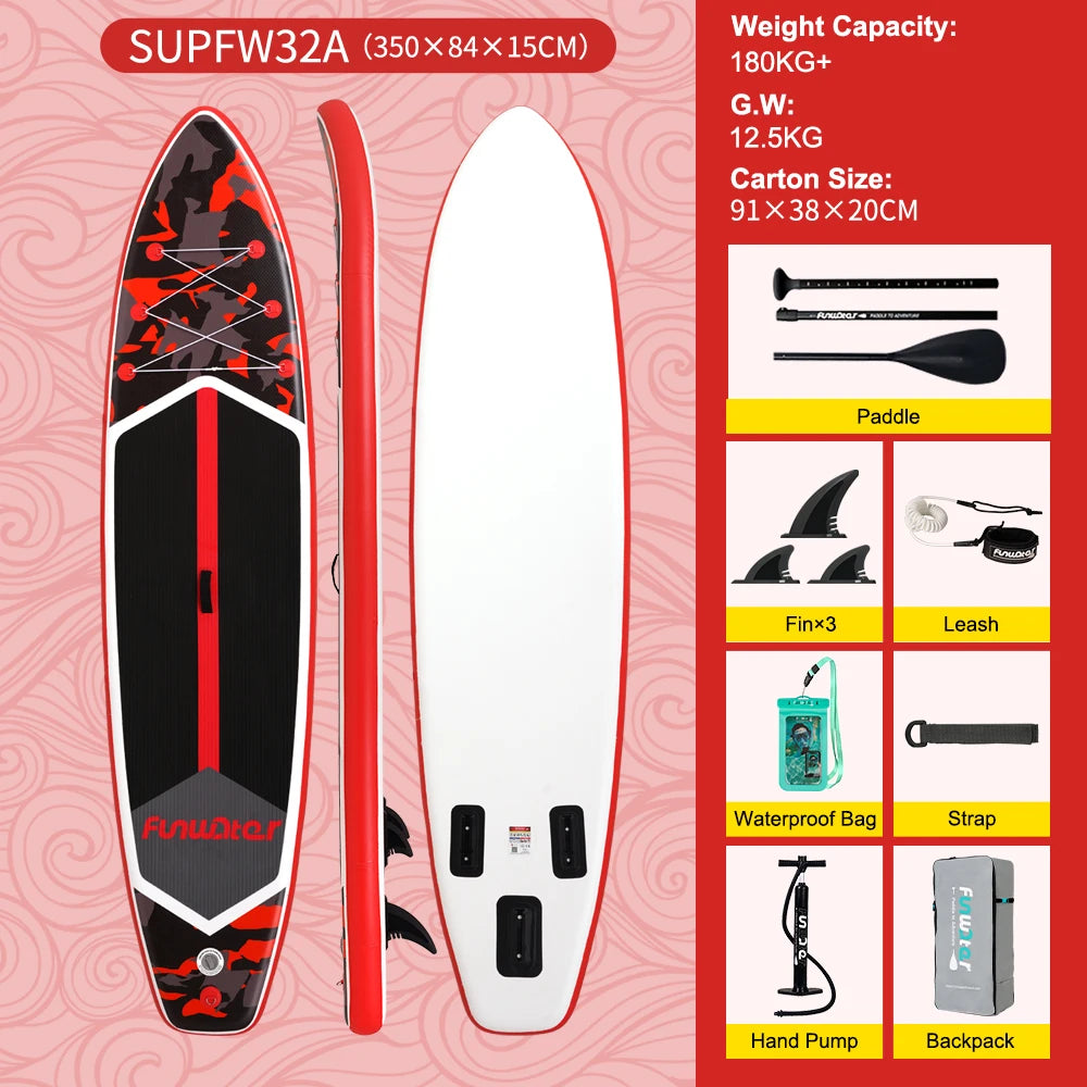 Tabla de paddle surf inflable FunWater, tabla SUP de 320–385 cm con plataforma antideslizante, tabla de paddle surf portátil para surf, turismo, pesca y deportes acuáticos