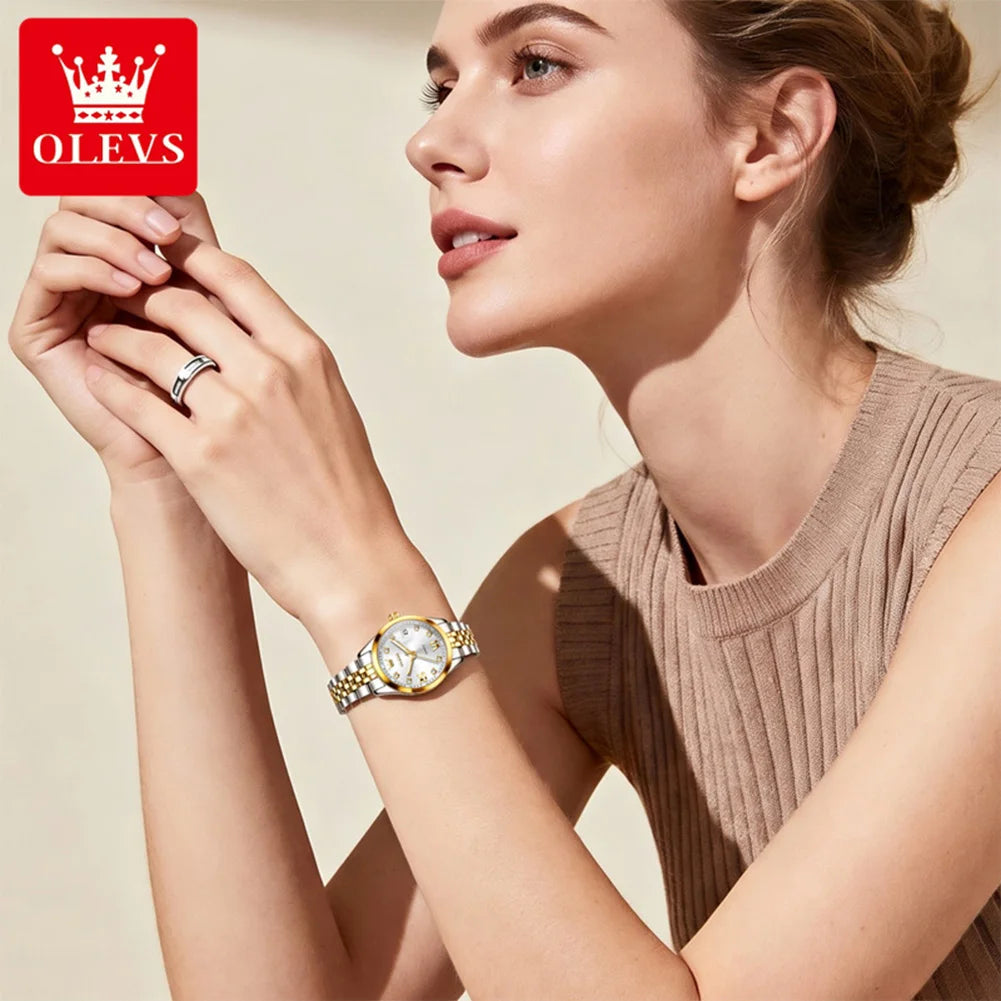 Reloj de pulsera para mujer OLEVS, clásico y elegante, de cuarzo original, acero inoxidable, resistente al agua, con calendario grande, luminoso, de lujo, modelo 7133