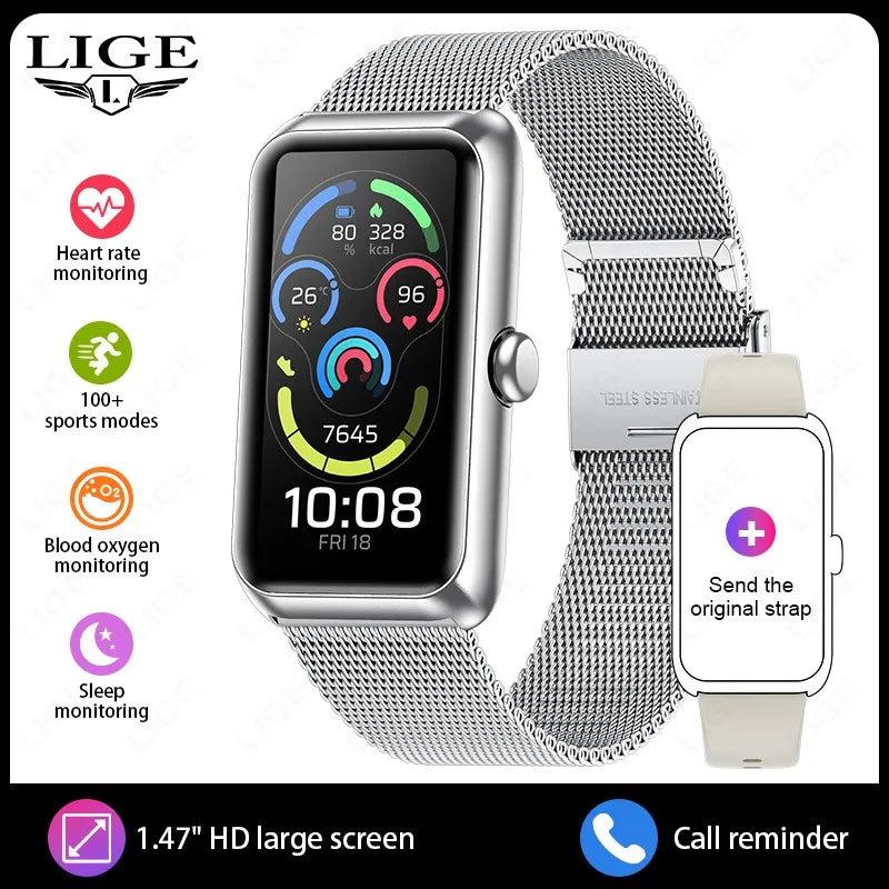 LIGE New Fashion Smart Watch Ladies Call Reminder Blood Oxygen DIY Custom Dial Sports Bracelet Waterproof Men Smartwatch Women