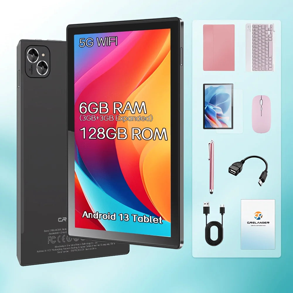 KOOMDIGI T30 PRO, tableta 2 en 1 de 10,1 pulgadas, con sistema operativo Android, 6 GB de RAM, 128 GB de ROM, conectividad 4G LTE, WiFi de 2,4 GHz + 5 GHz, doble cámara de 5 MP + 13 MP, con funda rosa, lápiz óptico, teclad