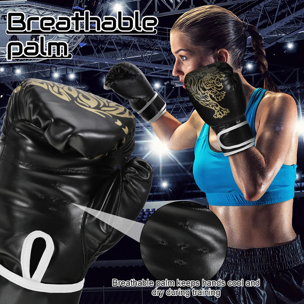 Guantes de boxeo para adultos, guantes de lucha de cuero PU transpirables, guantes de entrenamiento de boxeo para niños, guantes de Kickboxing para gimnasio, deporte interior y exterior