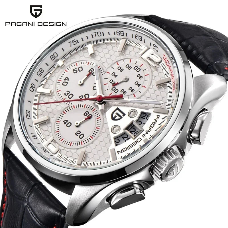 Reloj Cronógrafo Deportivo Multifuncional Impermeable para Hombre PAGANI DESIGN PD-3306, Reloj de Cuarzo Militar con Correa de Piel
