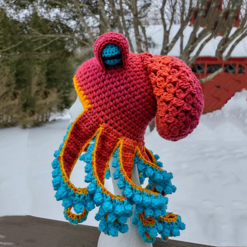 Gorro de Pulpo para Fiesta de Halloween, Divertido, con Ocho Brazos, Cálido, Tejido a Crochet