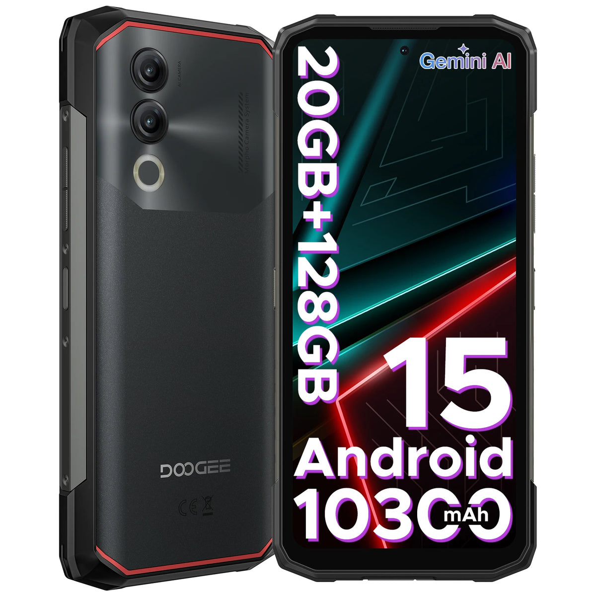 Teléfono resistente DOOGEE Blade20, IA Gemini, batería de 10300 mAh, pantalla HD+ de 6,6'', 20 GB 128 GB, versión global, teléfono inteligente con IA, NFC, Android 15