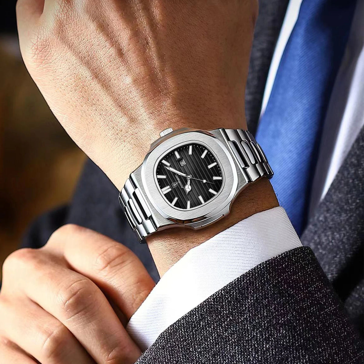 Reloj de pulsera de lujo para hombre POEDAGAR, cuadrado, con fecha, luminoso, resistente al agua, de acero inoxidable, reloj de cuarzo para hombre, estilo deportivo y de negocios