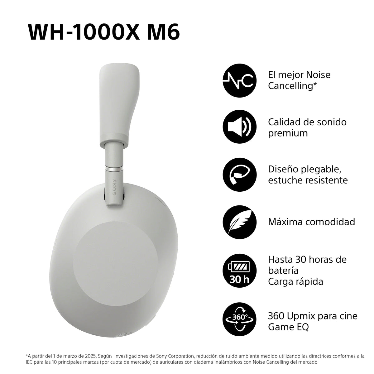 Sony WH-1000XM6 Auriculares Bluetooth inalámbricos con Noise Cancelling, Sonido de Alta resolución, diseño Plegable, Estuche Resistente, 30 Horas de batería