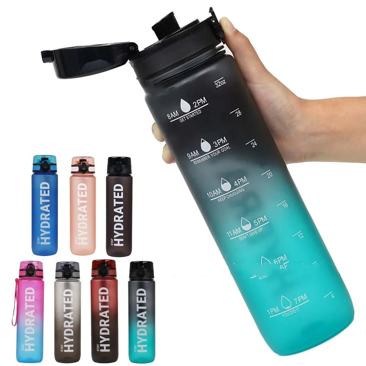 Botella de agua de 32oz, botella de agua deportiva motivacional, botellas para beber a prueba de fugas, hervidor de viaje para deportes al aire libre, botella de agua potable