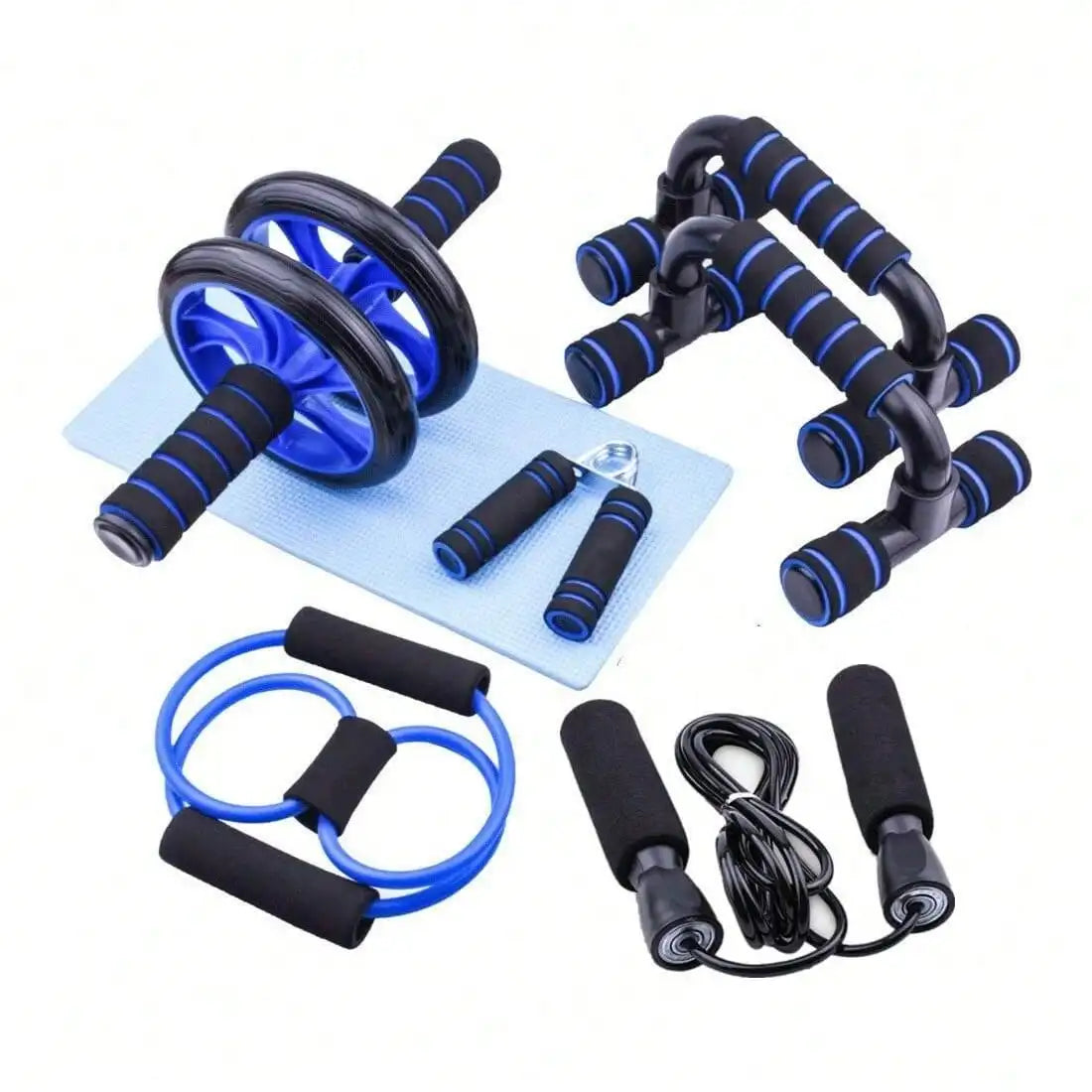 Set de Entrenamiento Portátil de 7 Piezas para el Hogar, Cuerda para Saltar, Agarrador de Mano, Barras para Flexiones, Rodillo Abdominal para Entrenamiento Muscular de Cuerpo Completo