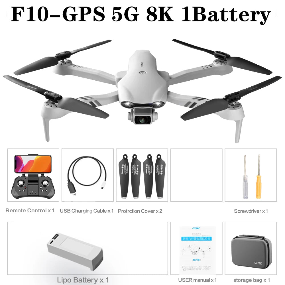 Dron RC 4DRC F10 GPS 6K HD Cámara Dual Gran Angular 5G WIFI FPV Cuadricóptero Plegable Sin Escobillas con Evitación de Obstáculos UAV Aéreo 2KM