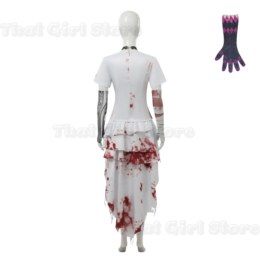 Disfraz de Enfermera Zombi Aterradora, Cosplay de Anime de Terror, Diseño de Esqueleto a la Moda, Vestido con Patrón de Manchas de Sangre Falsa, Traje de Una Pieza, Sombrero para Halloween