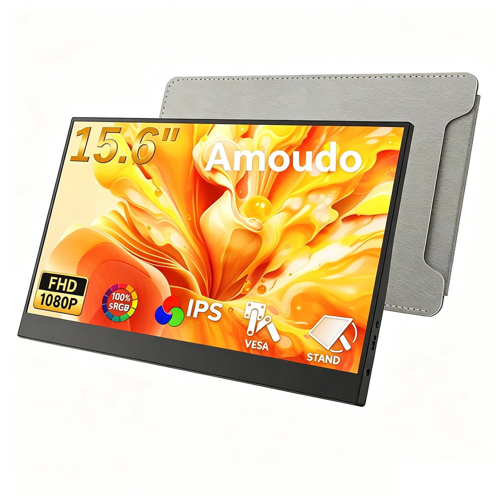 Amoudo Monitor Portátil de 15.6 Pulgadas, 60HZ, 1920x1080P, Pantalla Extensible, Panel LCD IPS, VESA, USBC, Mini HDMI, Pantalla Móvil