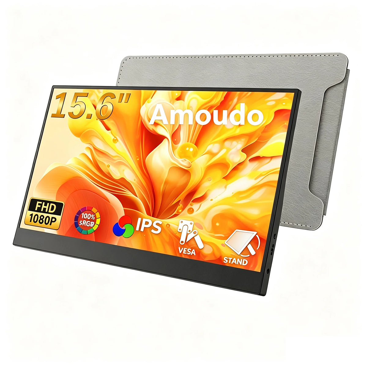 Amoudo Monitor Portátil de 15.6 Pulgadas, 60HZ, 1920x1080P, Pantalla Extensible, Panel LCD IPS, VESA, USBC, Mini HDMI, Pantalla Móvil