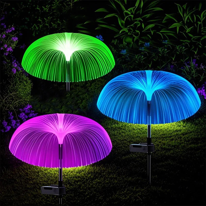 7color Change Fibre LED Double Jellyfish Lights Solar Power Garden Decor Flower Path Lights for Street Patio Balcony Yard