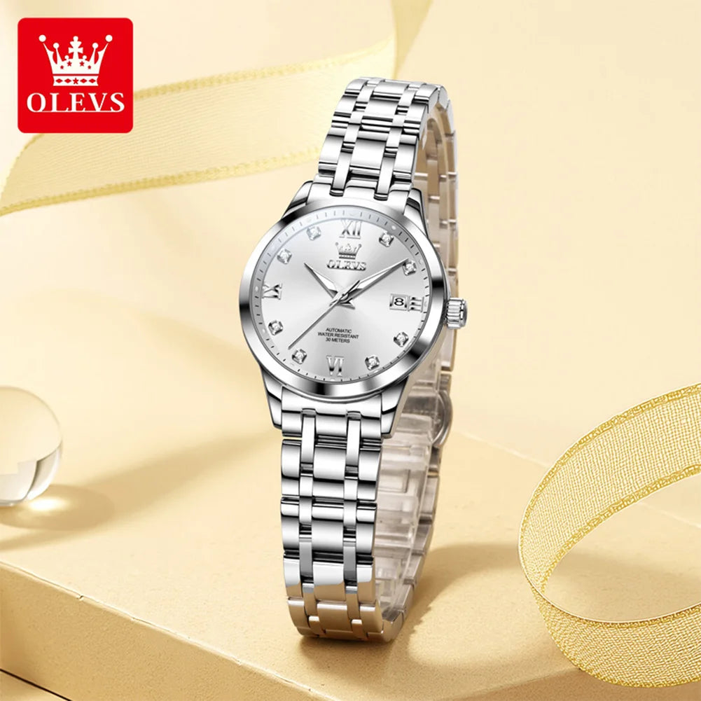 Reloj para mujer OLEVS 9946 de marca reconocida, reloj mecánico con calendario, original, resistente al agua, luminoso, reloj automático para dama