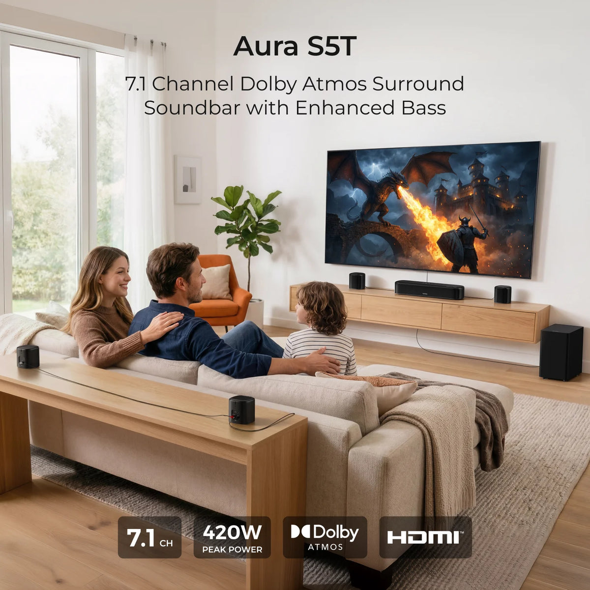 Sistema de barra de sonido ULTIMEA 7.1 con Dolby Atmos: barra, subwoofer y altavoces