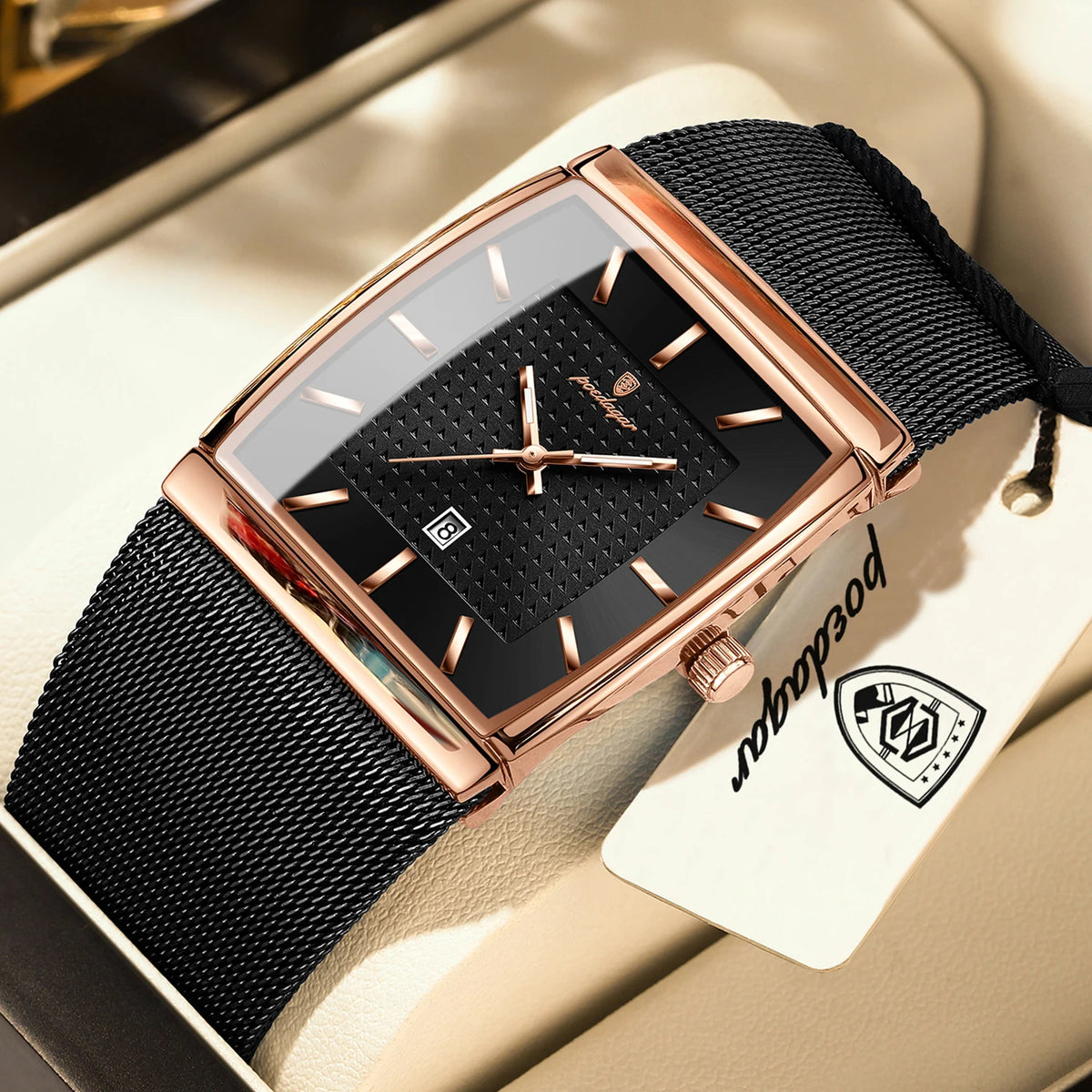 Reloj de pulsera para hombre POEDAGAR de lujo, de cuarzo, rectangular, casual, con malla de acero inoxidable, fecha, resistente al agua y luminoso