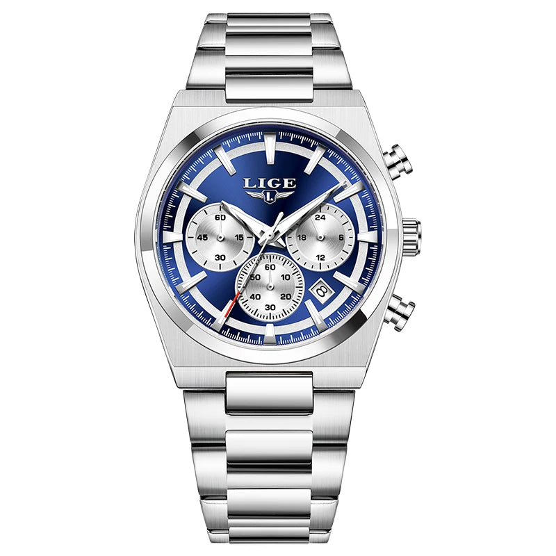 Reloj LIGE de cuarzo para hombre, de acero inoxidable, con esfera texturizada luminosa, estilo deportivo para exteriores, casual y de negocios, resistente al agua.