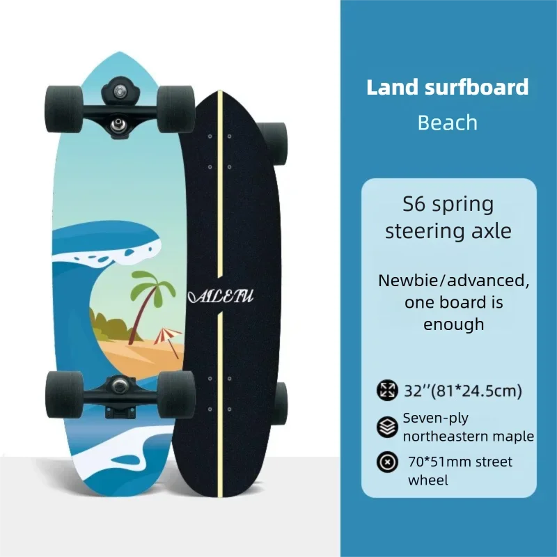 Patineta de Surf de 32 Pulgadas, Modelo S6, con Ejes de Resorte, Tabla de Madera de Arce de 7 Capas, Ruedas de PU HR80A, Completa, para Principiantes y Adultos, para Usar en la Calle