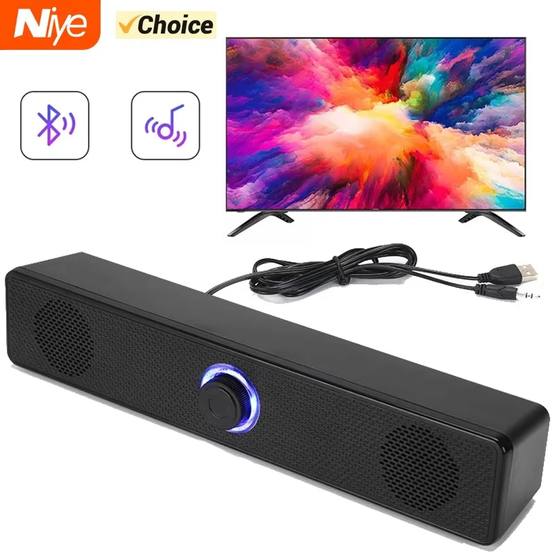 Barra de Sonido Bluetooth para TV, Computadora, Cine en Casa con Subwoofer, Sonido Envolvente 4D, Altavoz Estéreo con Cable, Bajos Potentes