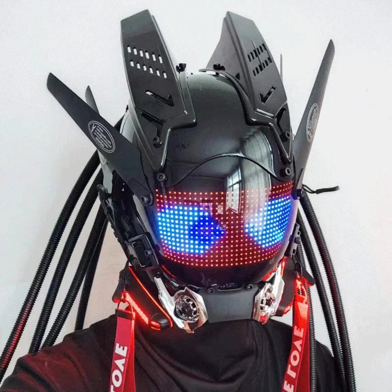 Máscara Cyber Punk, disfraces, máscara, Cosplay, soldado Mech con pantalla LED de subtítulos, casco de Control por aplicación de teléfono, accesorios de Bar para fiesta de Halloween
