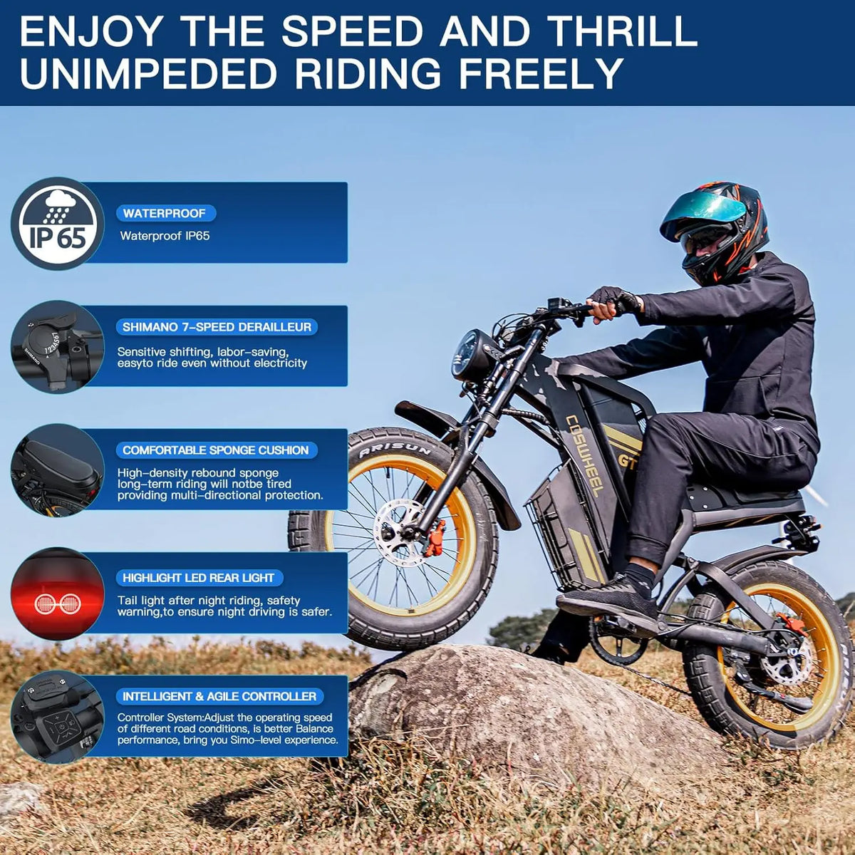 COSWHEEL GT20 Electric Bike 3000W Motor 48V 25AH lithium battery Adult Electric Bicycle 20*4.0 -In Fat fire Mountain E-Bike