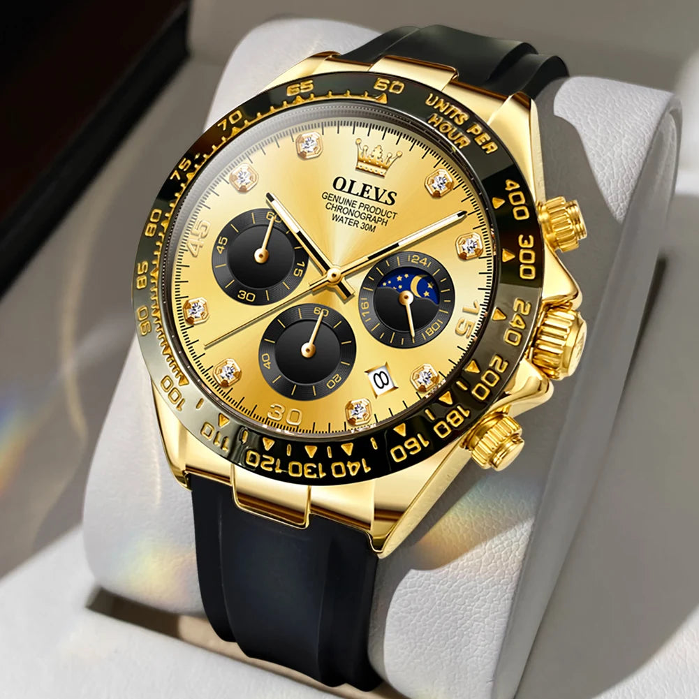 Reloj de cuarzo de lujo para hombre OLEVS 2875, cronógrafo multifunción, fase lunar, fecha, esfera con diamantes, reloj de cuarzo resistente al agua para hombre, tendencia