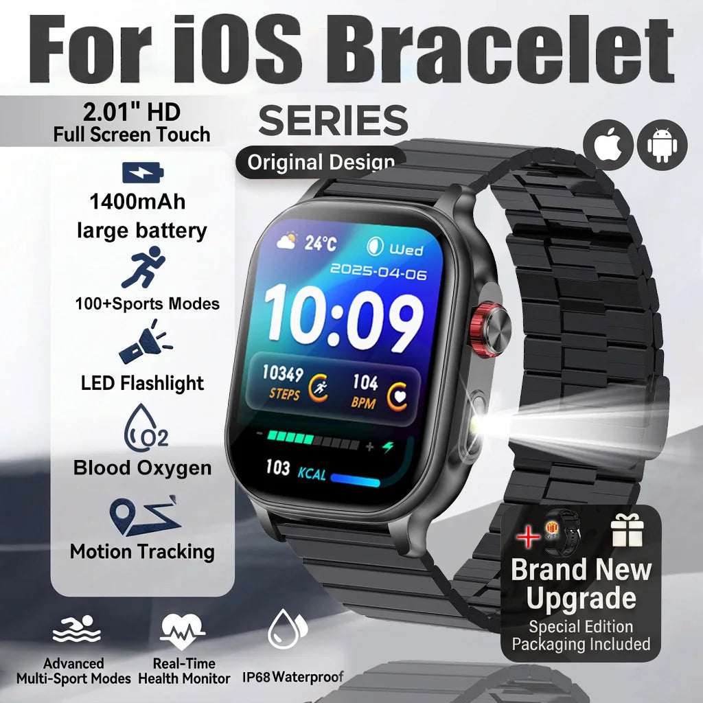 Reloj inteligente con batería grande de 1400 mAh, resistente al agua 5ATM, linterna LED, más de 100 modos deportivos, monitor de frecuencia cardíaca y rastreador de actividad física para hombre