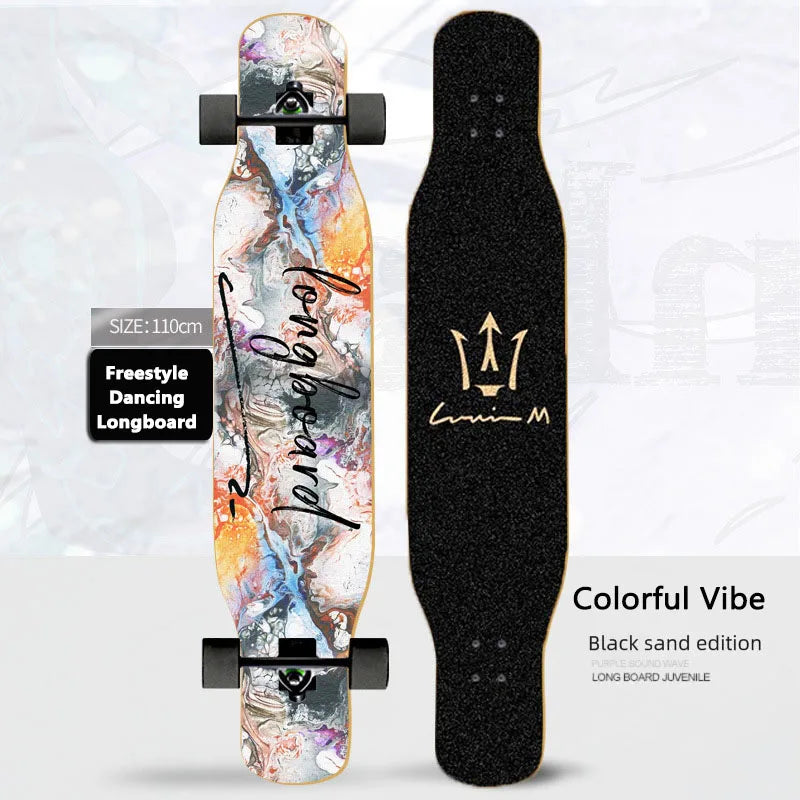 Patineta Completa para Mujer, Longboard de 110/120 cm, Tabla de Madera de Arce de 7 Capas, Ruedas de PU, para Principiantes, Freestyle, Baile Callejero