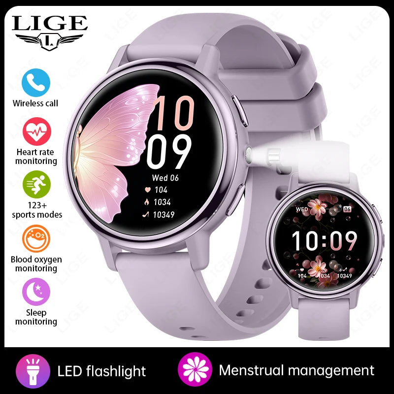 Reloj inteligente para hombre LIGE 2026, pantalla HD de 1.26", recordatorio de llamadas, monitor de salud fisiológica, linterna LED, regalo para mujer, reloj inteligente femenino