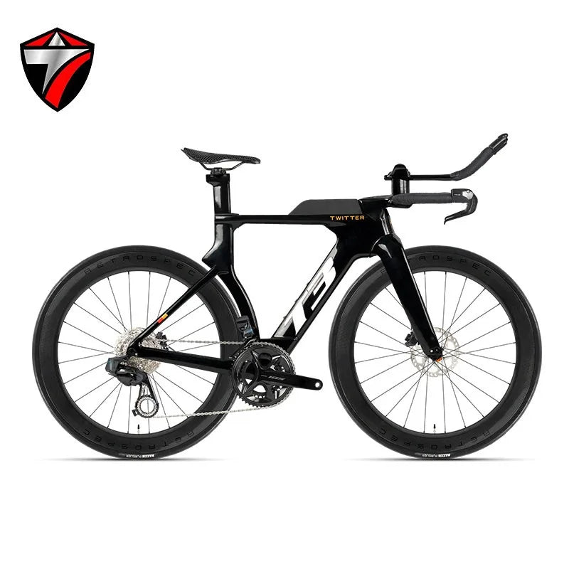 Bicicleta de carretera TWITTER T3 TT Racing de fibra de carbono, con cambio electrónico inalámbrico WheelTop TX-TT7110-2*12S y frenos de disco hidráulicos