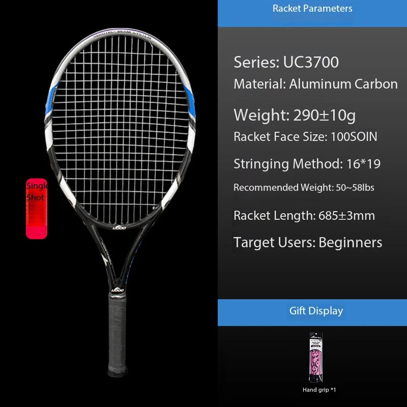 Raqueta de Tenis de Fibra de Carbono Súper Ligera de una Pieza, Raqueta de Tenis Integrada Profesional y Duradera para Entrenamiento Deportivo