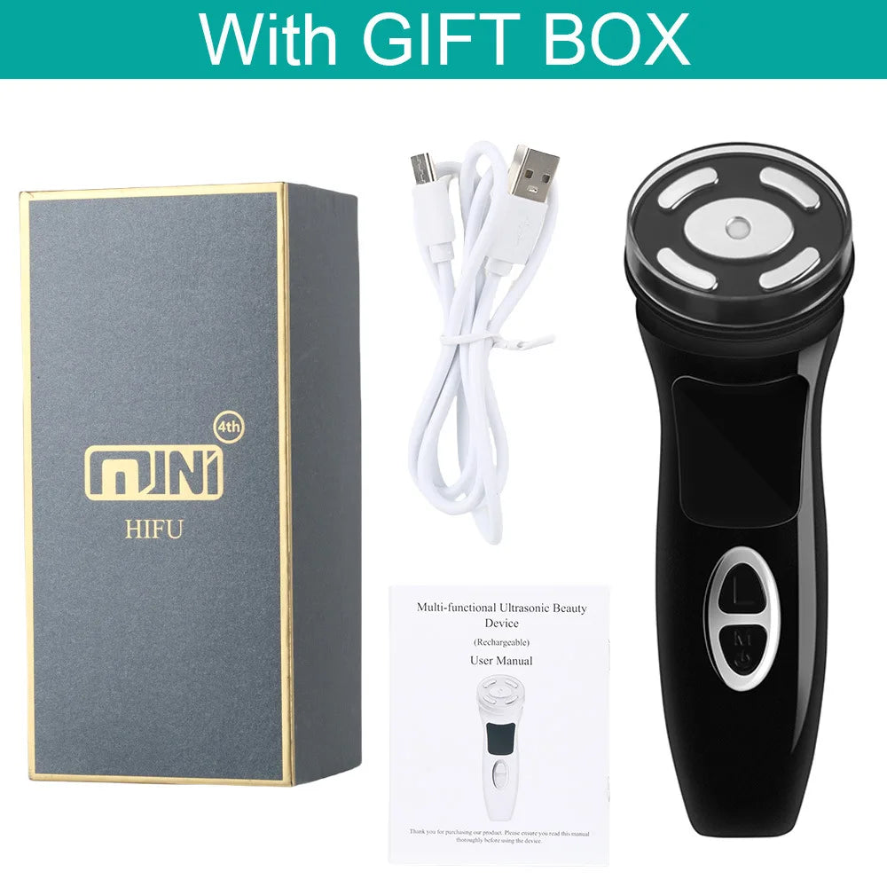 Mini máquina de ultrasonido de radiofrecuencia HIFU 4 en 1, instrumento de belleza Facial de microcorriente EMS, herramienta antiarrugas para el cuidado de la piel reafirmante