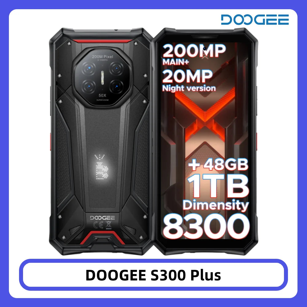 Teléfono rugerizado DOOGEE S300 Plus 48GB+1TB Dimensity 8300 Batería 11000mAh 120W 6,78” FHD+120Hz Cámara de 200MP Smartphone Android 16